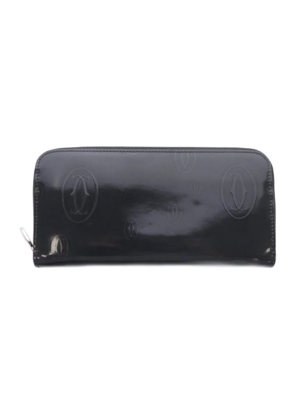 Cartier Happy Birthday Wallet Zip Around Coin Purse Bill Black Leather Logo
